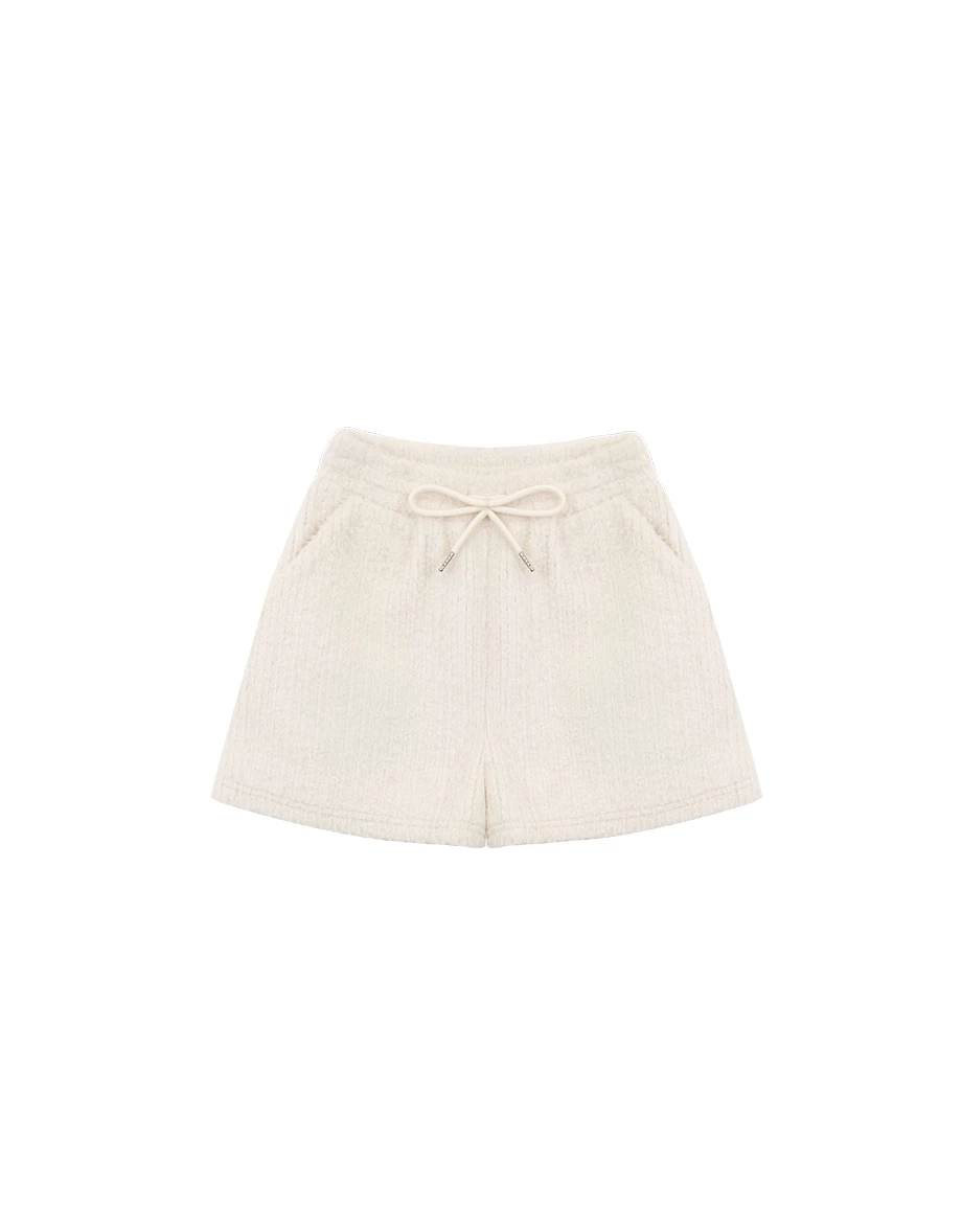 Fluffy Knit Drawstring Waist Lounge Shorts