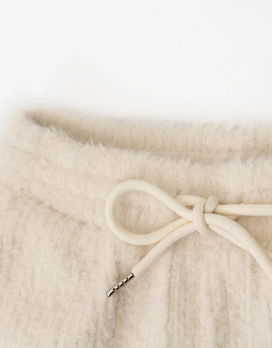 Fluffy Knit Drawstring Waist Lounge Shorts