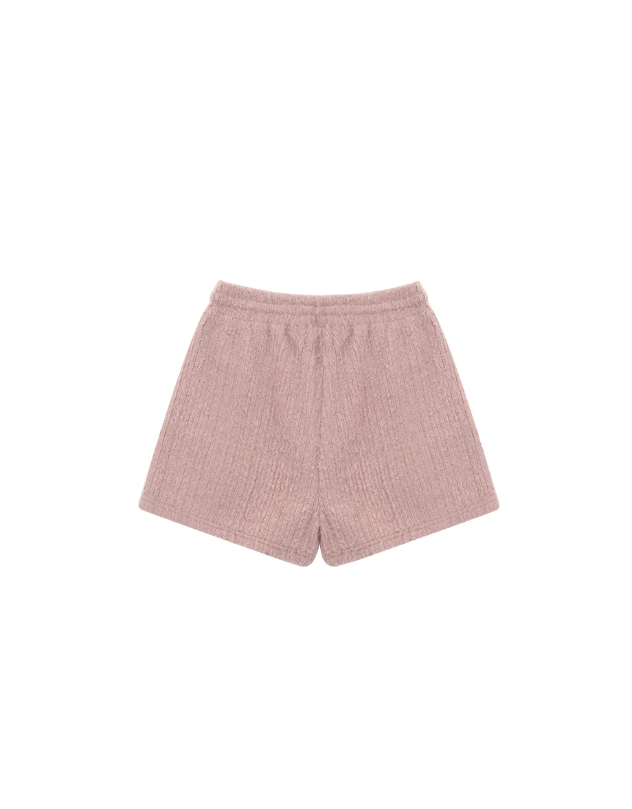 Fluffy Knit Drawstring Waist Lounge Shorts