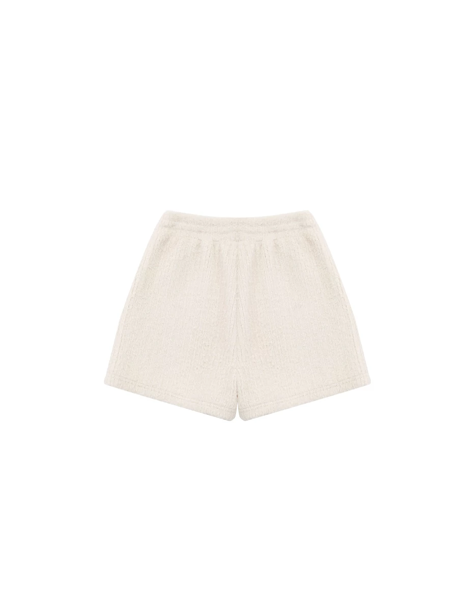 Fluffy Knit Drawstring Waist Lounge Shorts