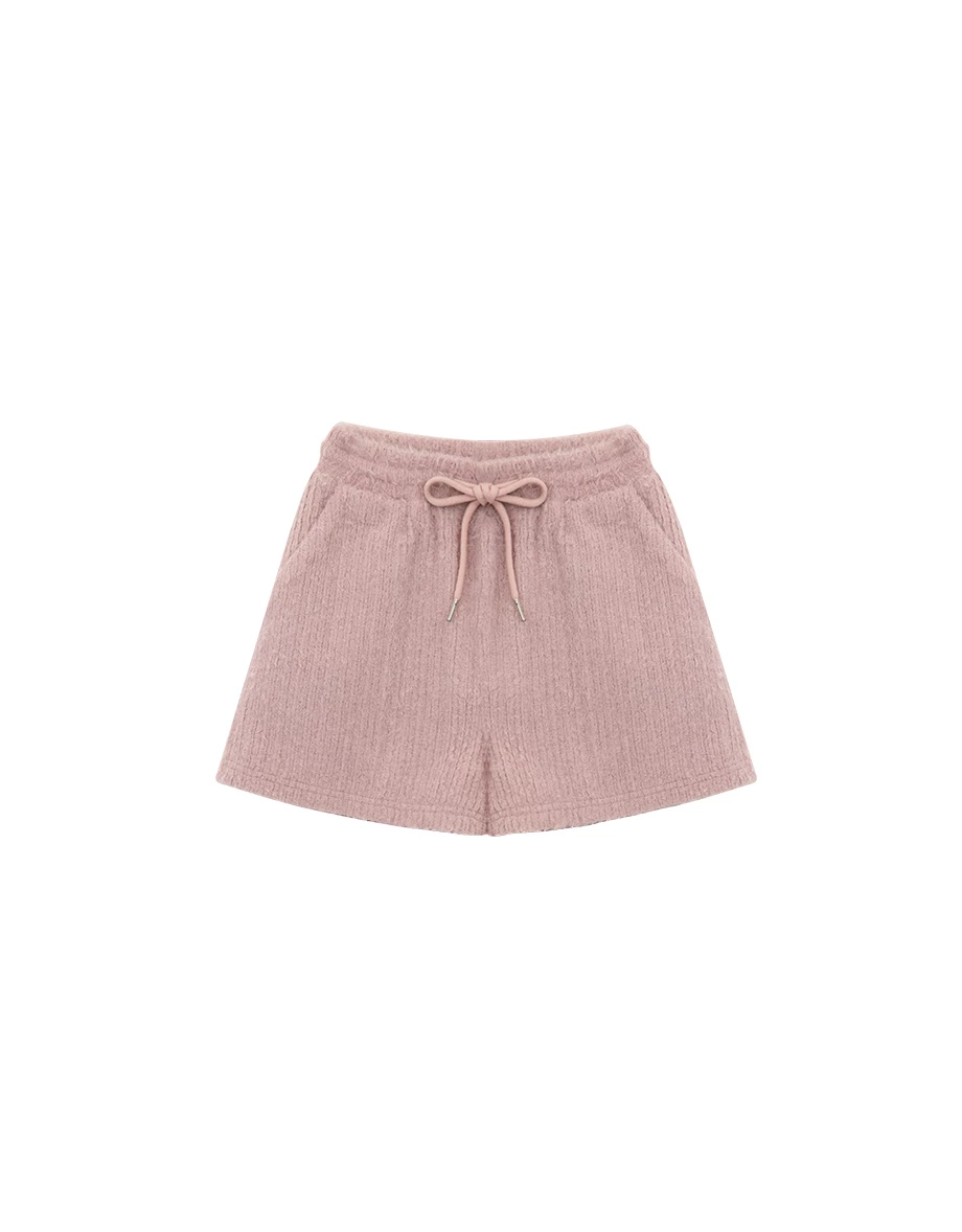 Fluffy Knit Drawstring Waist Lounge Shorts
