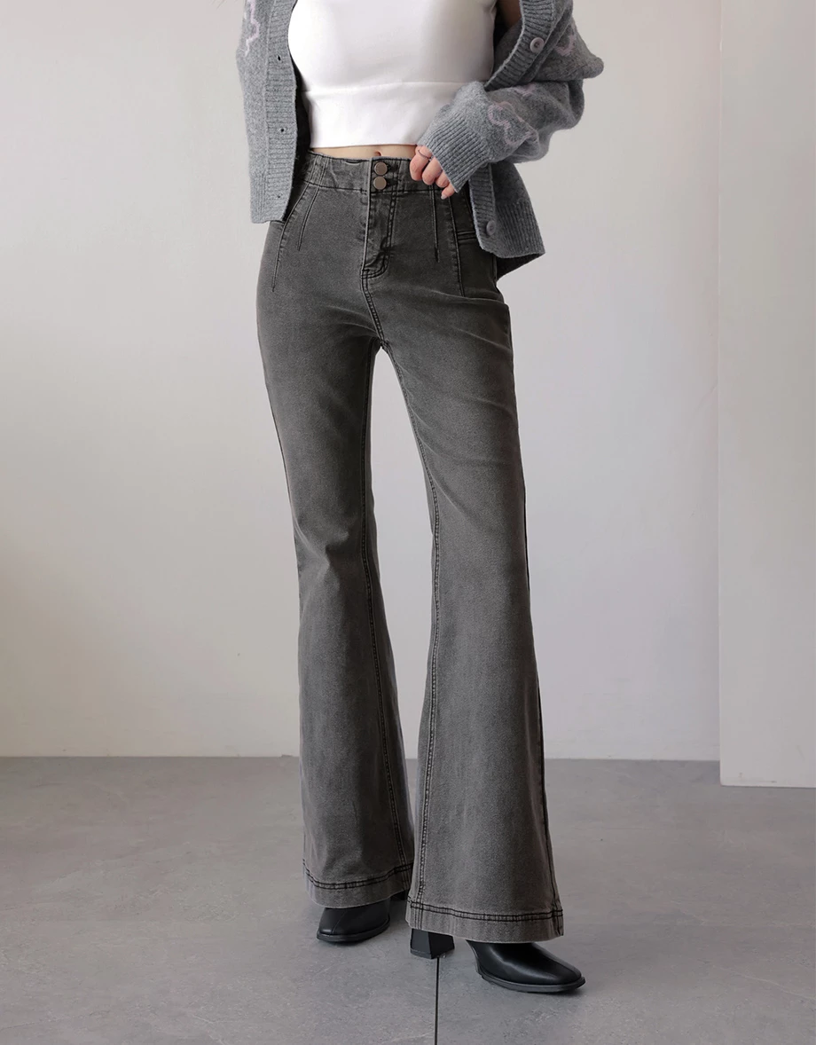 Structured Front Pleated High Waist Sculpt Fit Flared Jeans Denim Pants Structured Front Pleated High Waist Sculpt Fit Flared Jeans Denim Pants