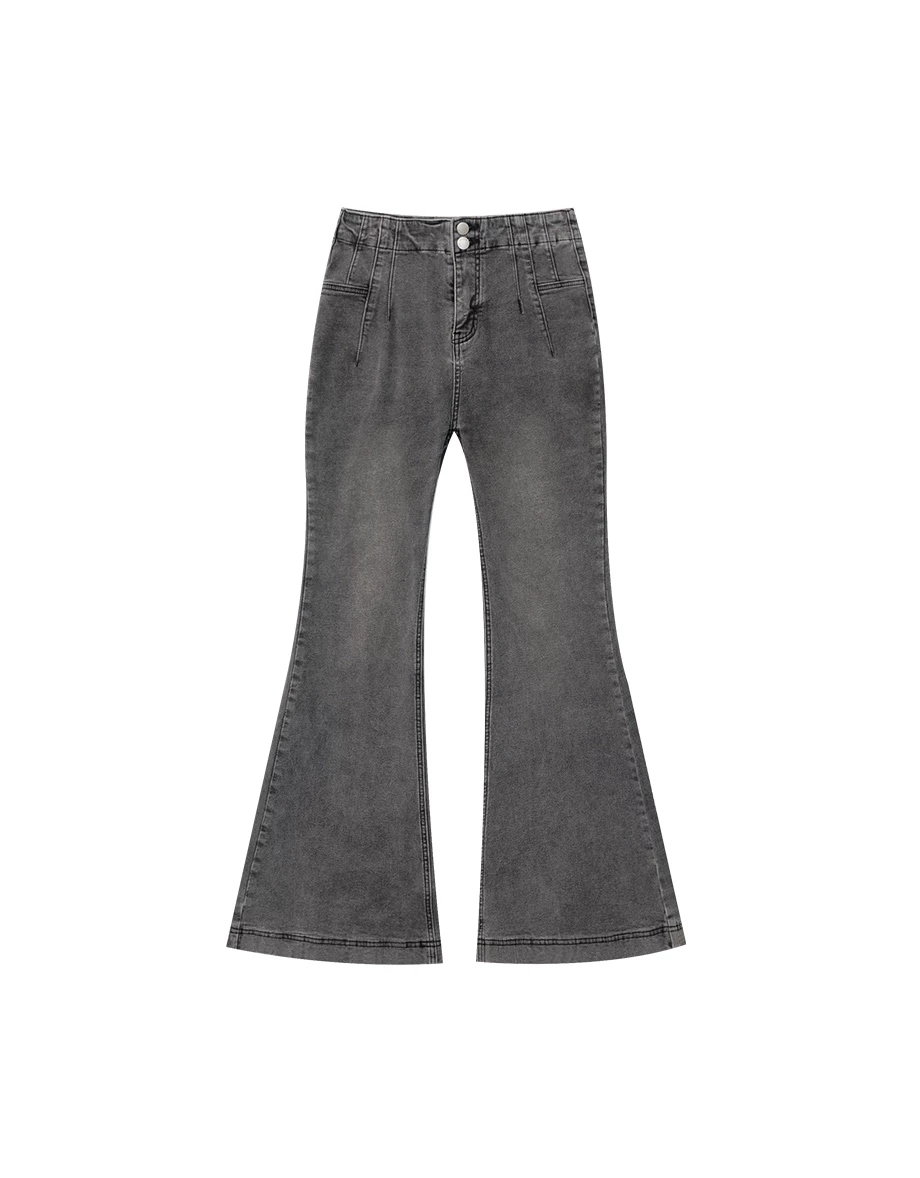 Structured Front Pleated High Waist Sculpt Fit Flared Jeans Denim Pants Structured Front Pleated High Waist Sculpt Fit Flared Jeans Denim Pants