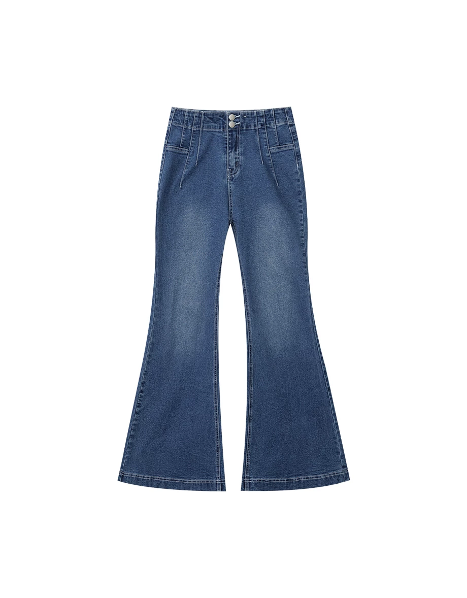 Structured Front Pleated High Waist Sculpt Fit Flared Jeans Denim Pants Structured Front Pleated High Waist Sculpt Fit Flared Jeans Denim Pants