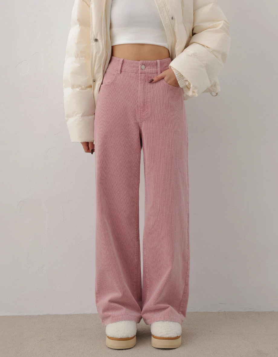 Middle Waist Soft Corduroy Straight Wide Leg Pants