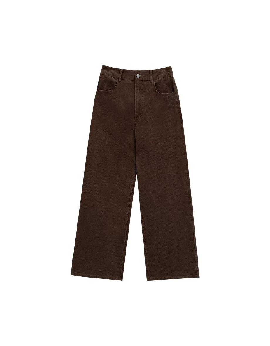 Middle Waist Soft Corduroy Straight Wide Leg Pants