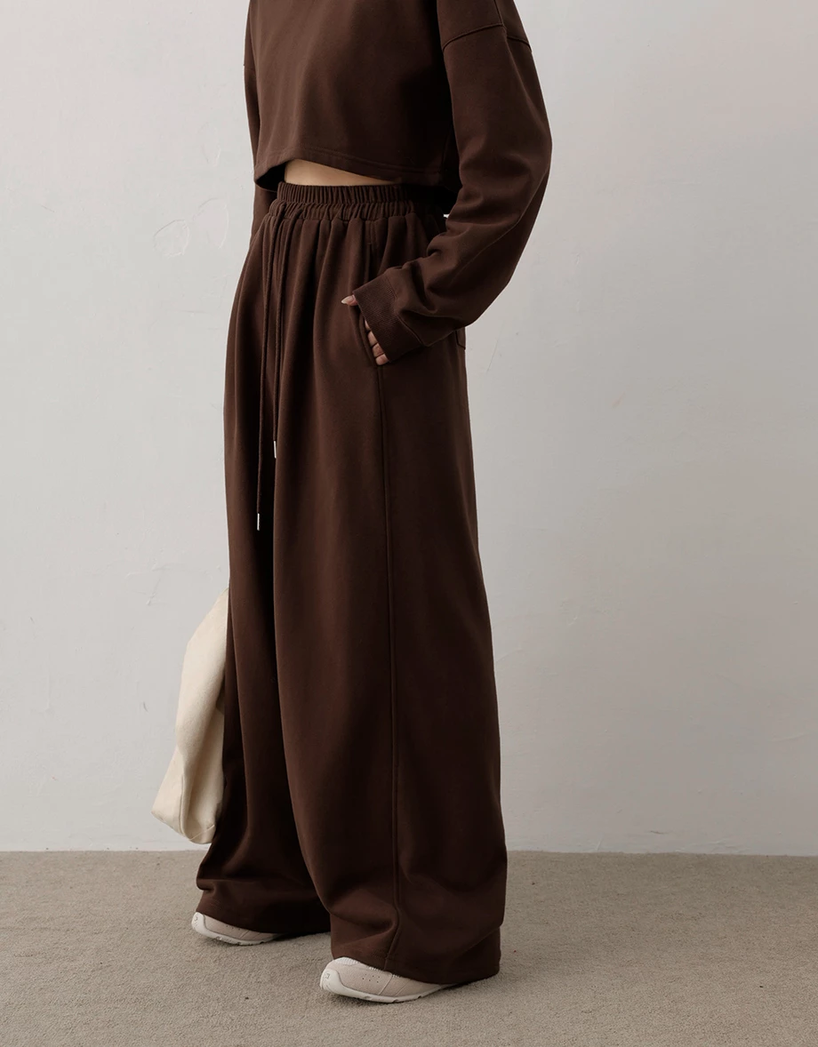 Fleece Lined Drawstring Waist Wide Leg Sweatpants