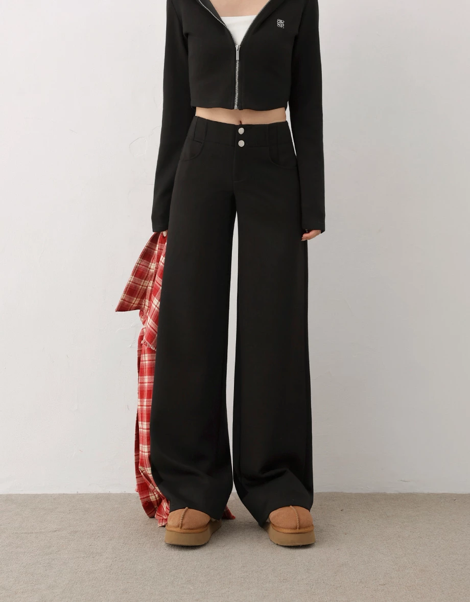 【AIRY HOURGLASS】Perfect Waistline Double Button Straight Wide Leg Sweat Pants