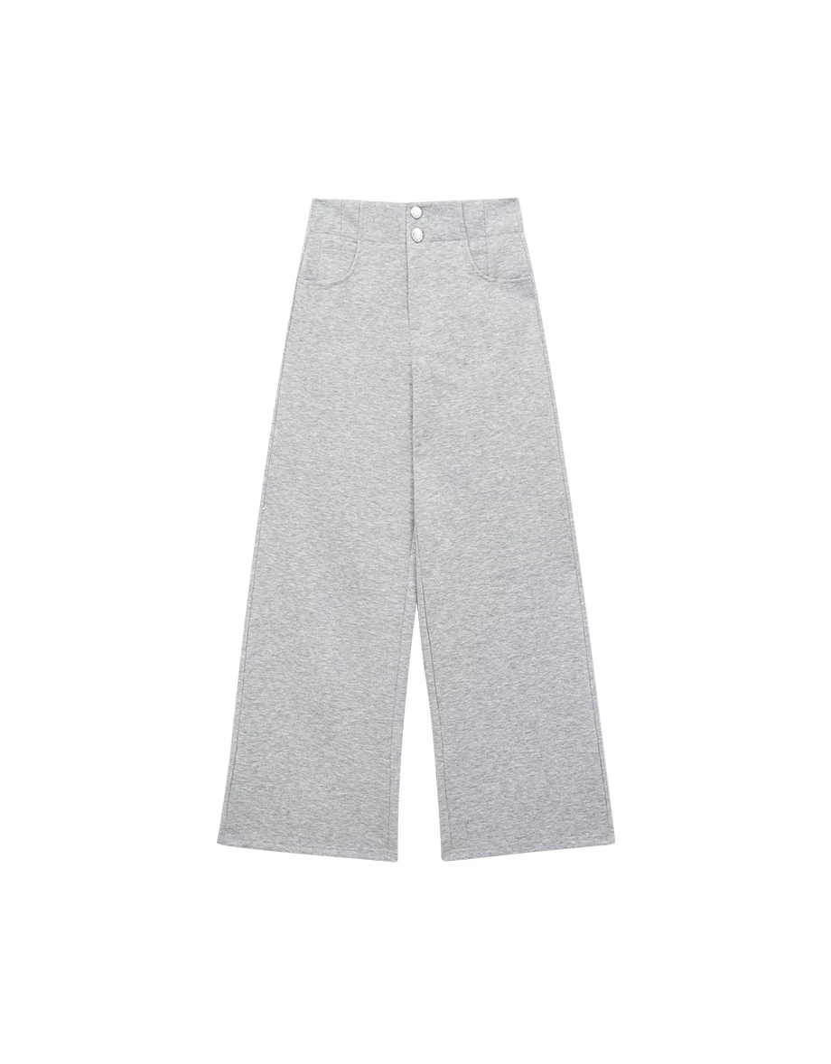 【AIRY HOURGLASS】Perfect Waistline Double Button Straight Wide Leg Sweat Pants