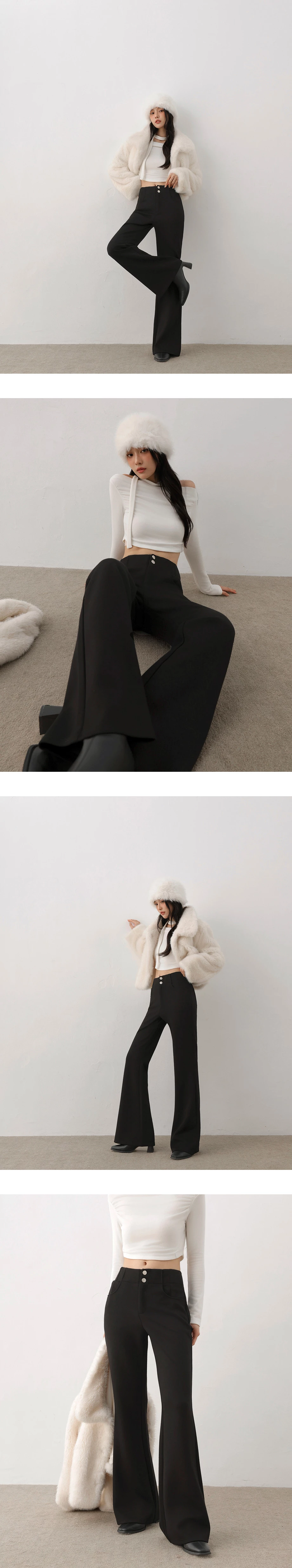 【AIRY HOURGLASS】Perfect Waistline Double Button Wide Leg Flare Pants