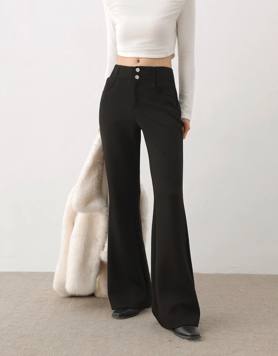 【AIRY HOURGLASS】Perfect Waistline Double Button Wide Leg Flare Pants