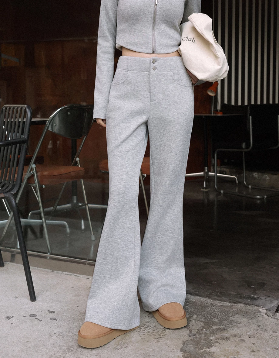 【AIRY HOURGLASS】Perfect Waistline Double Button Wide Leg Flare Pants