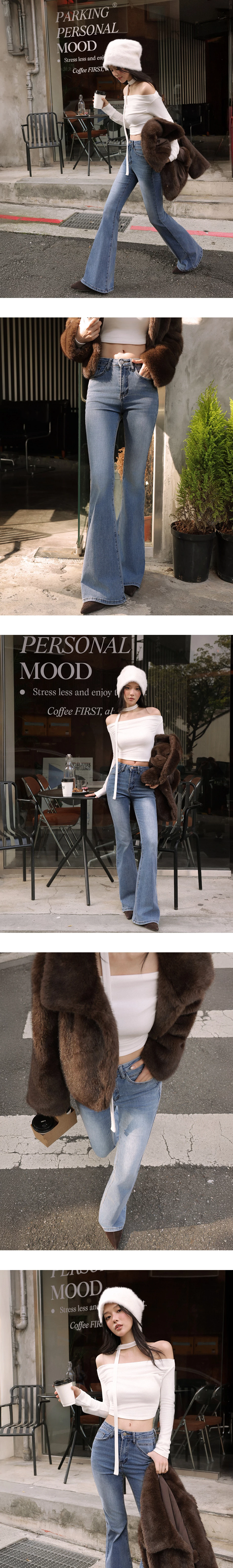 Heart Stitch Back Pocket High Waist  Flared Jeans Denim Pants