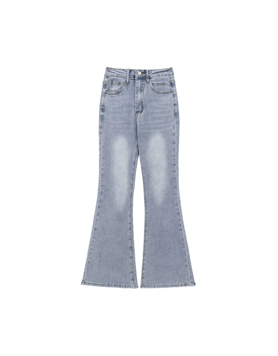 Heart Stitch Back Pocket High Waist  Flared Jeans Denim Pants