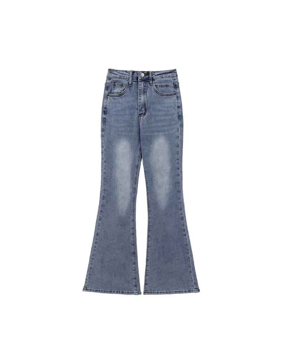 Heart Stitch Back Pocket High Waist  Flared Jeans Denim Pants