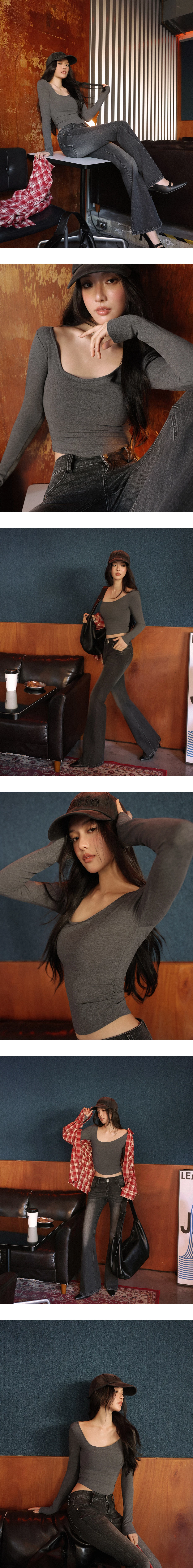 Vintage Wash Double Button Low Rise Flared Jeans Denim Pants