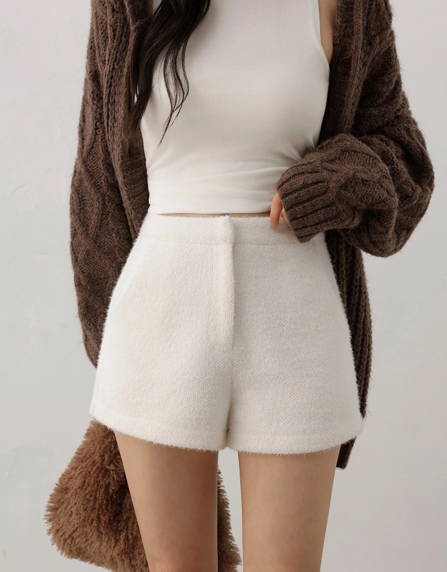 Soft Touch Fuzzy Textured Lounge Shorts with Pockets