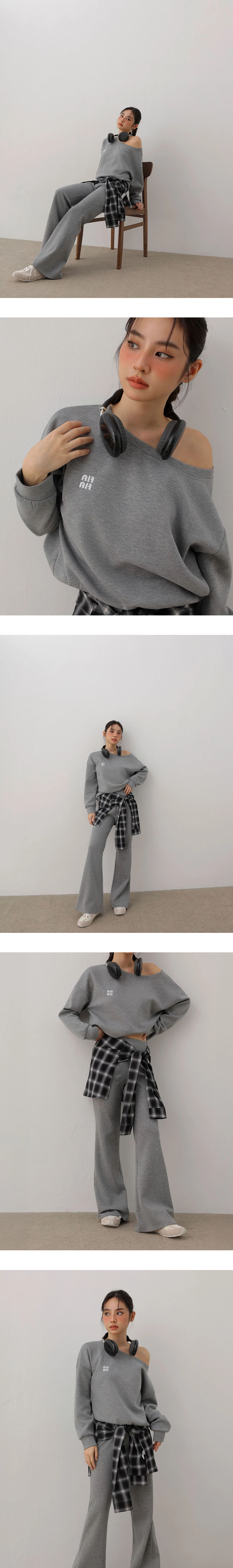 Flared Hem Mid Rise Trousers Pants with Plaid Removable Waist Wrap