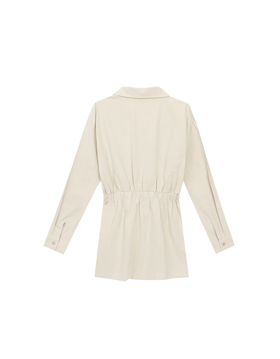 Waist Cinched Button Front Mini Shirt Dress