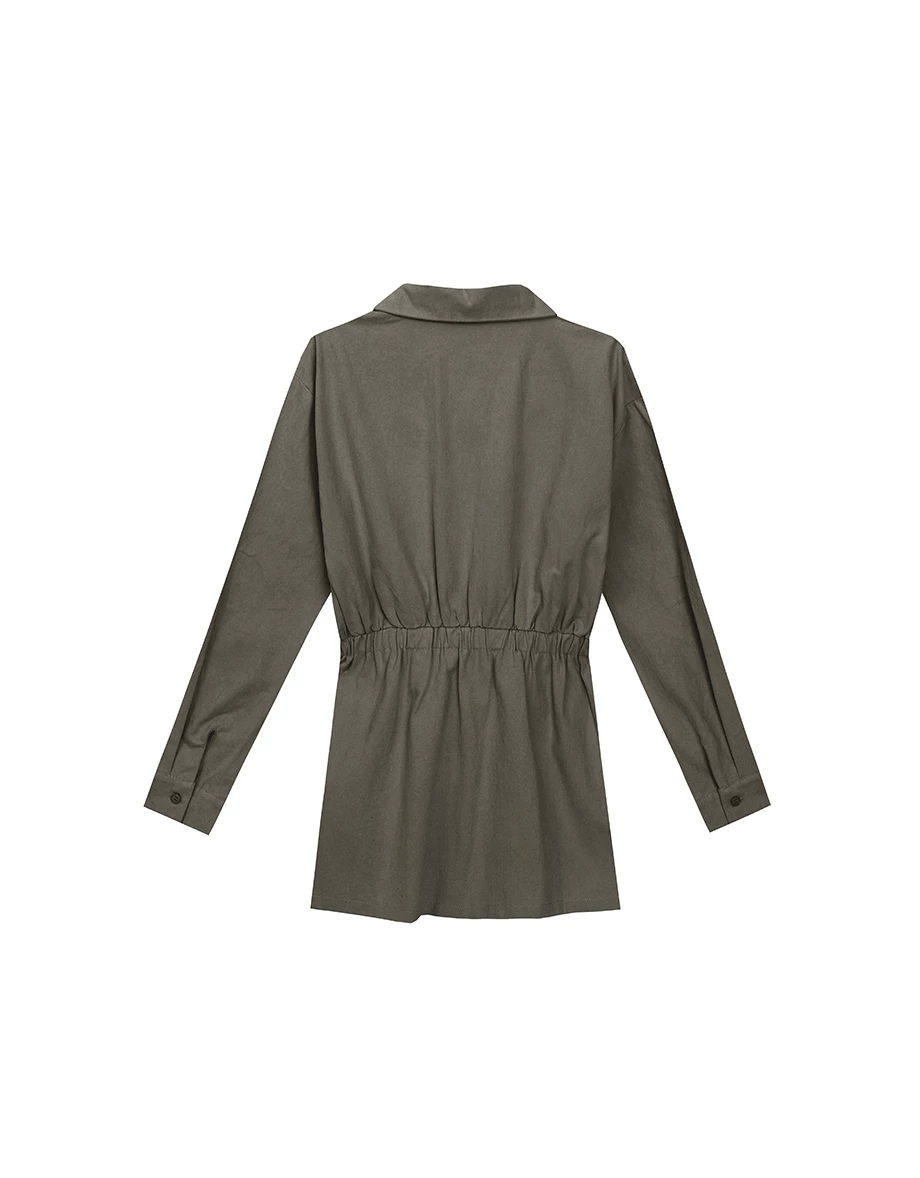 Waist Cinched Button Front Mini Shirt Dress