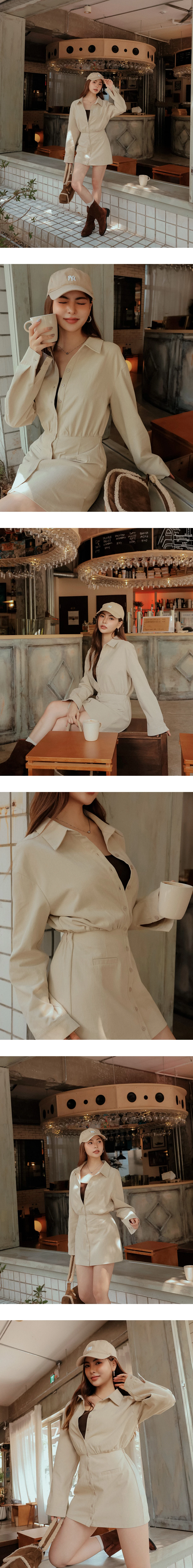 Waist Cinched Button Front Mini Shirt Dress