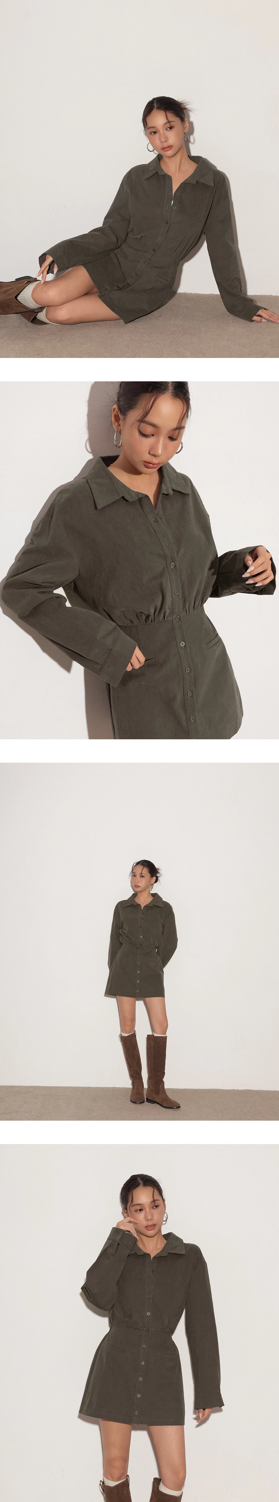 Waist Cinched Button Front Mini Shirt Dress