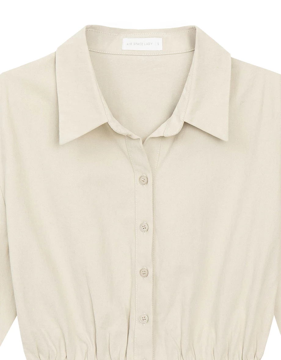 Waist Cinched Button Front Mini Shirt Dress