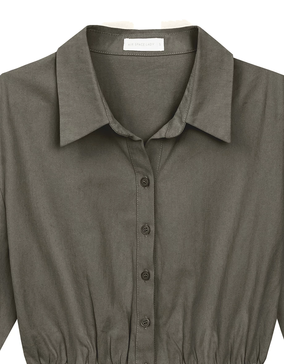 Waist Cinched Button Front Mini Shirt Dress
