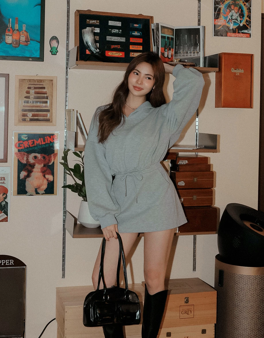 Drawstring Waist Sweat Mini Dress with Sailor Collar