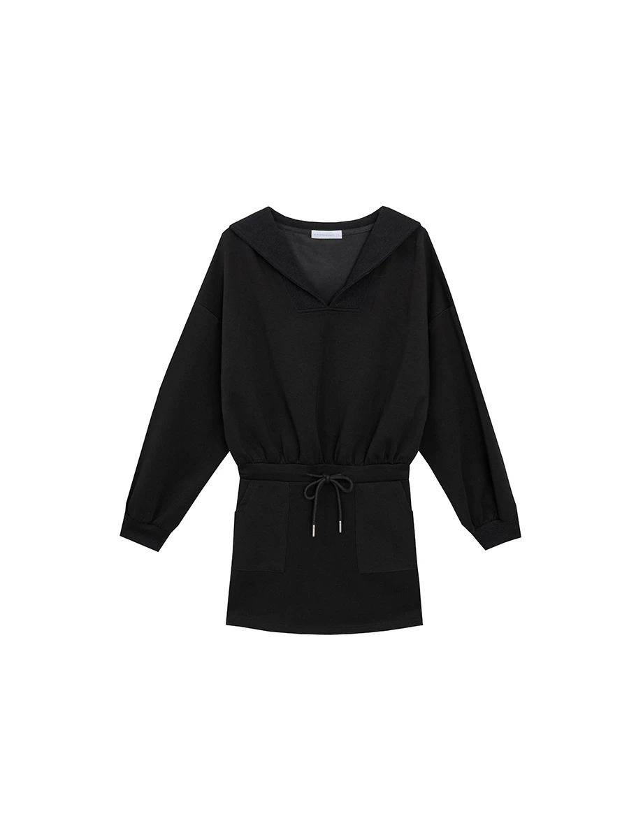 Drawstring Waist Sweat Mini Dress with Sailor Collar