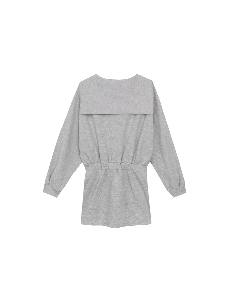 Drawstring Waist Sweat Mini Dress with Sailor Collar