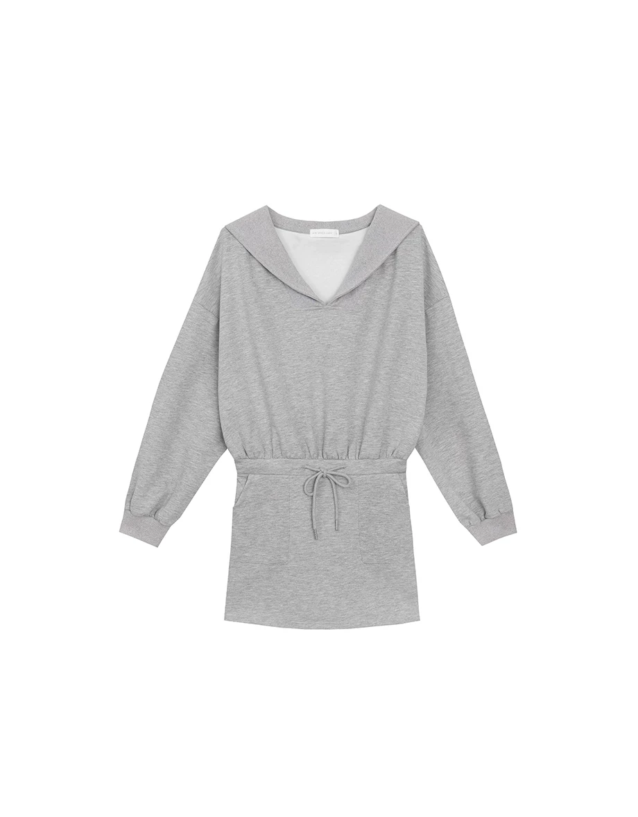 Drawstring Waist Sweat Mini Dress with Sailor Collar