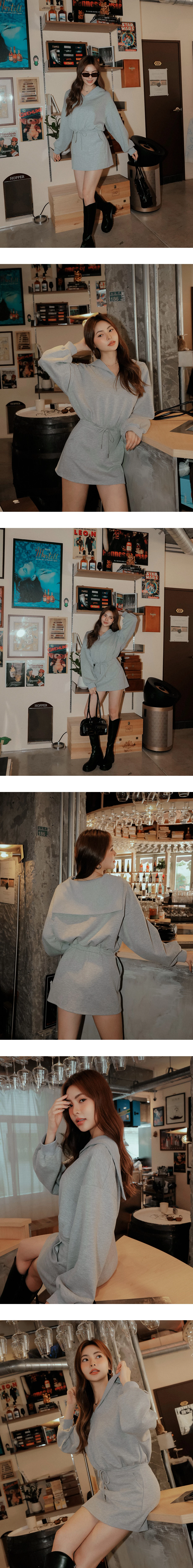 Drawstring Waist Sweat Mini Dress with Sailor Collar