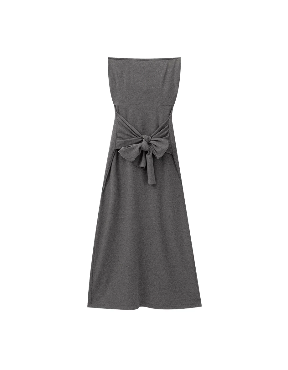 Soft Knit Padded Tube Strapless Maxi Dress with Waist Tie Detail