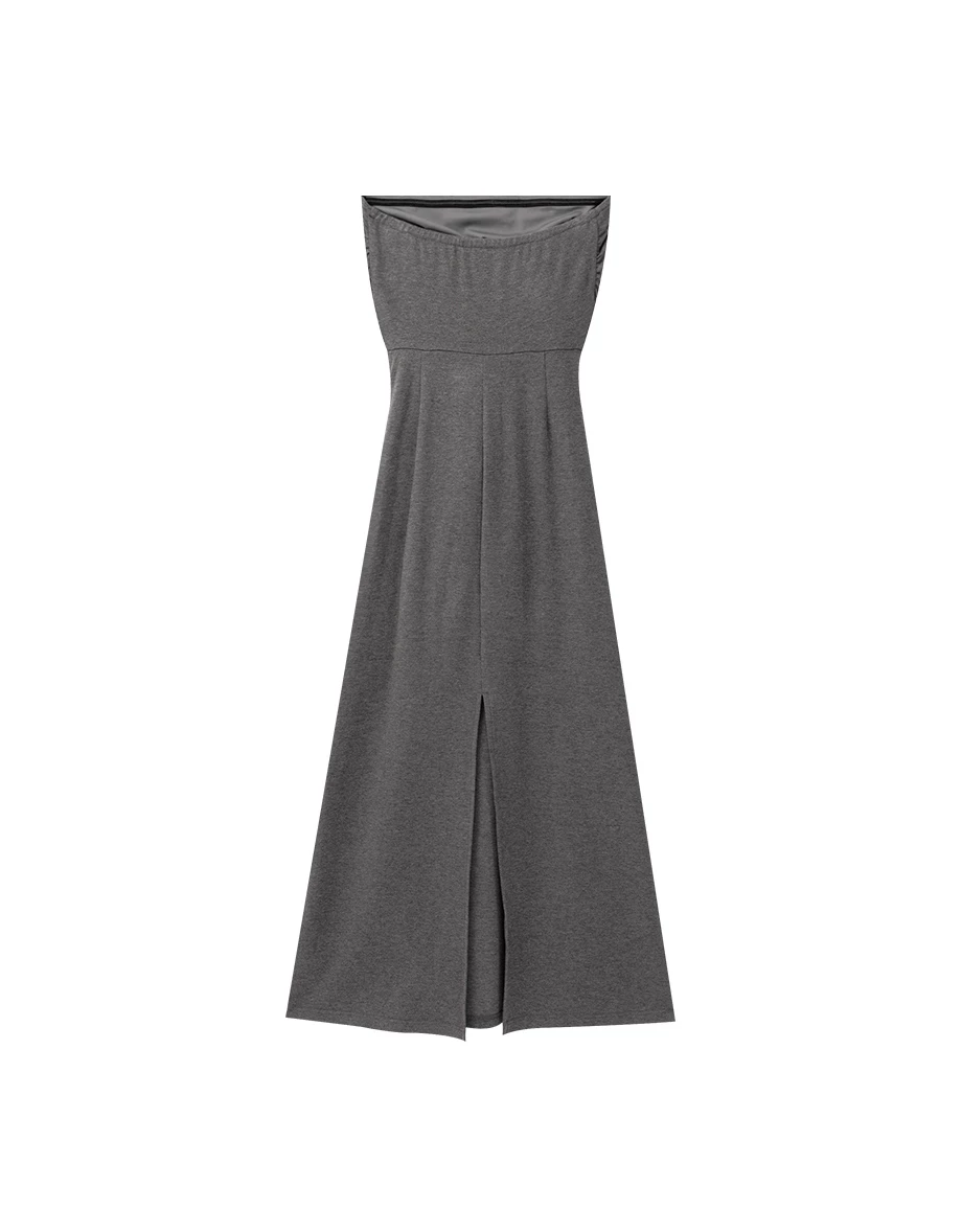 Soft Knit Padded Tube Strapless Maxi Dress with Waist Tie Detail