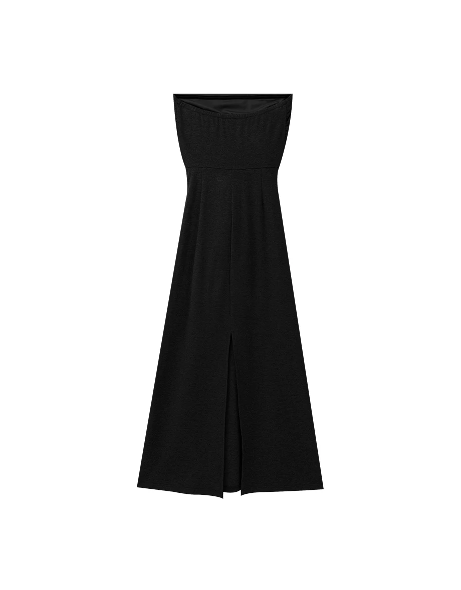 Soft Knit Padded Tube Strapless Maxi Dress with Waist Tie Detail