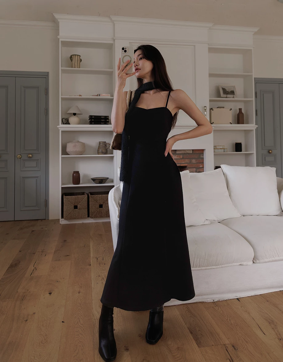 Solid Color Soft Knit Spaghetti Strap Padded Maxi Dress Solid Color Soft Knit Spaghetti Strap Padded Maxi Dress