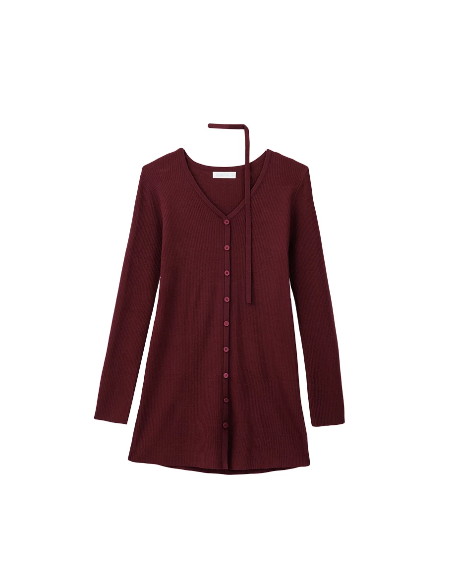 Ribbed Knit Button Down Mini Dress with Detachable Neck Strap Detail Ribbed Knit Button Down Mini Dress with Detachable Neck Strap Detail