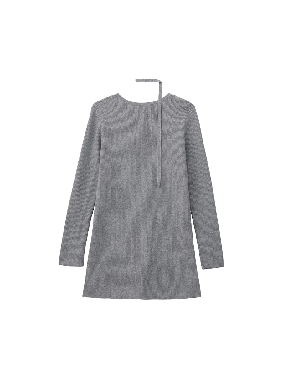 Ribbed Knit Button Down Mini Dress with Detachable Neck Strap Detail Ribbed Knit Button Down Mini Dress with Detachable Neck Strap Detail