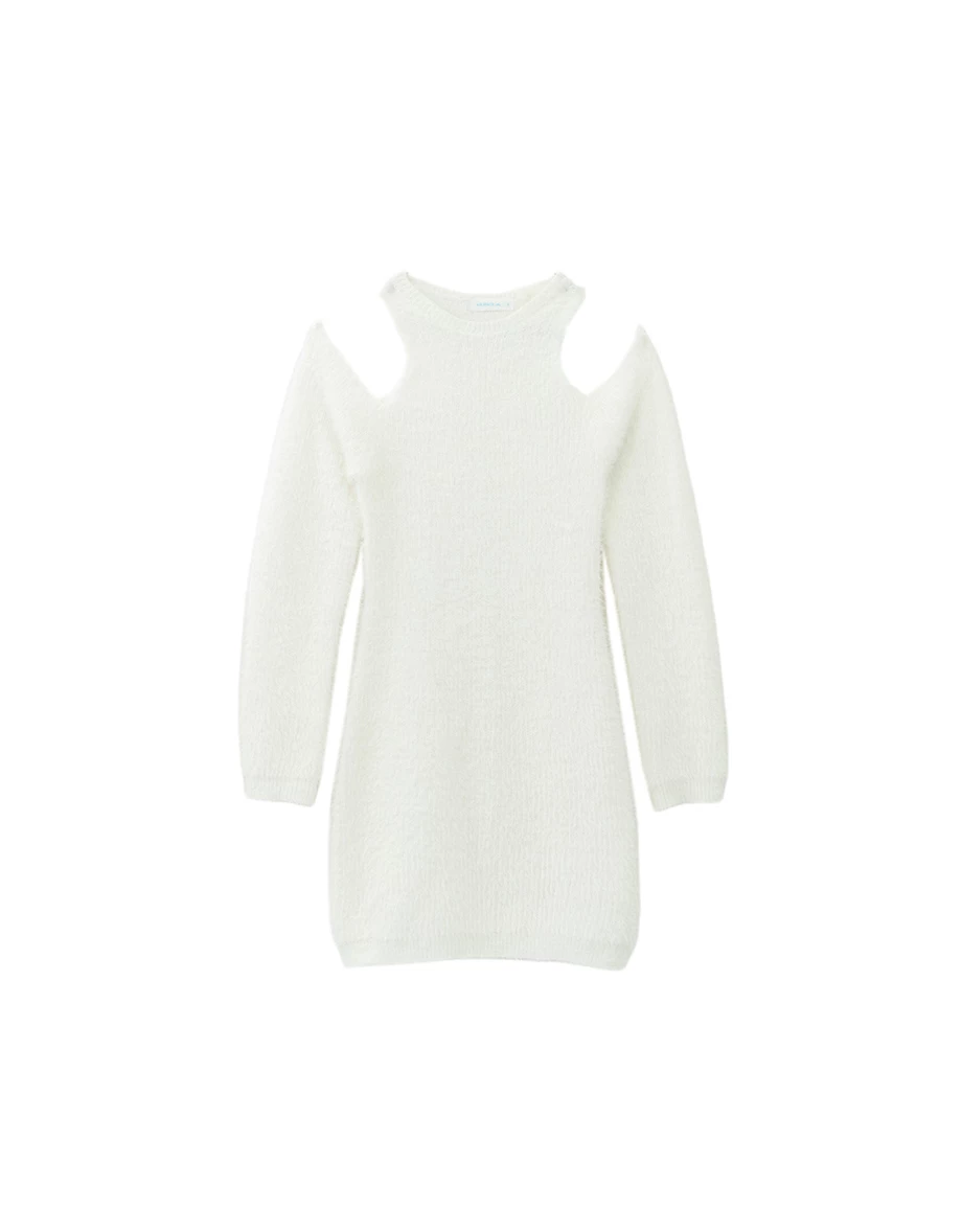 Soft Fuzzy Cold Shoulder Knit Long Sleeve Mini Dress Soft Fuzzy Cold Shoulder Knit Long Sleeve Mini Dress