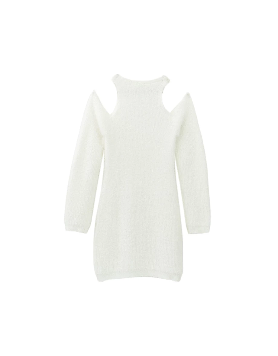 Soft Fuzzy Cold Shoulder Knit Long Sleeve Mini Dress Soft Fuzzy Cold Shoulder Knit Long Sleeve Mini Dress