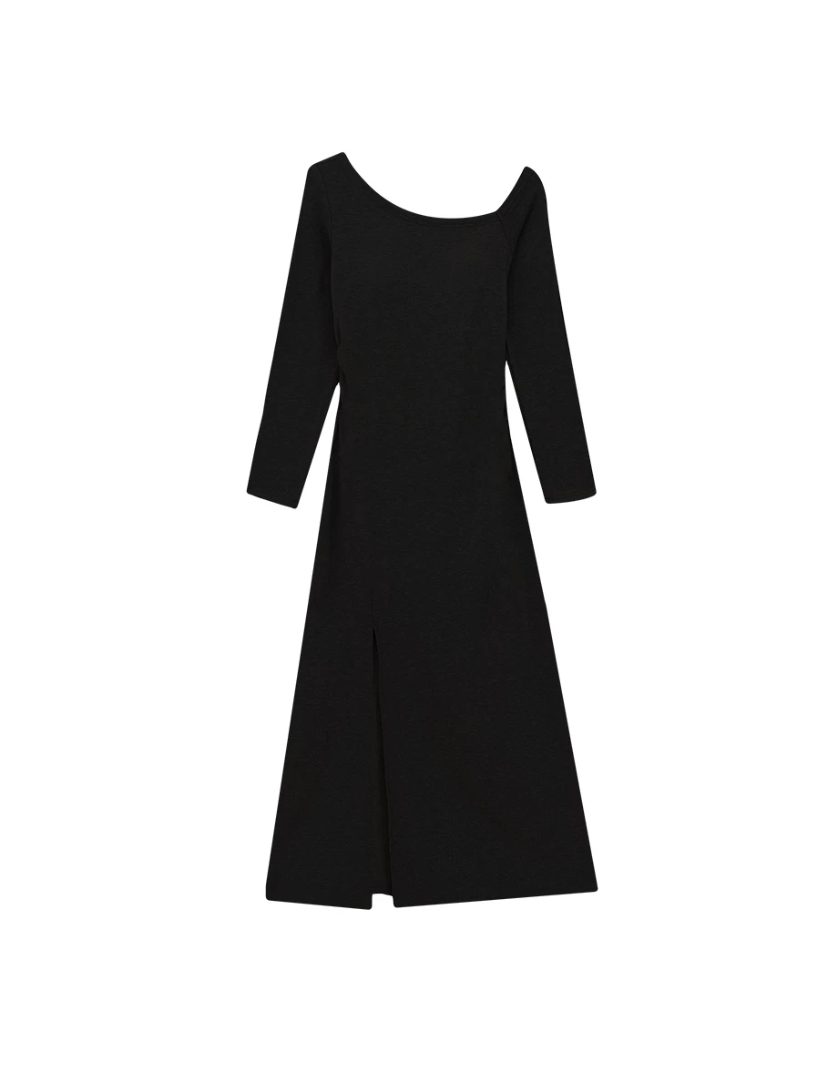 Bodycon One Shoulder Ribbed Knit Side Slit Padded Maxi Dress