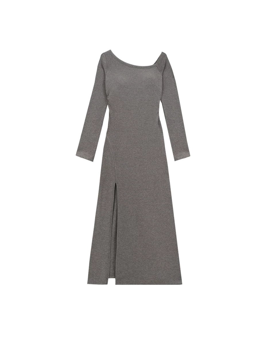 Bodycon One Shoulder Ribbed Knit Side Slit Padded Maxi Dress Bodycon One Shoulder Ribbed Knit Side Slit Padded Maxi Dress