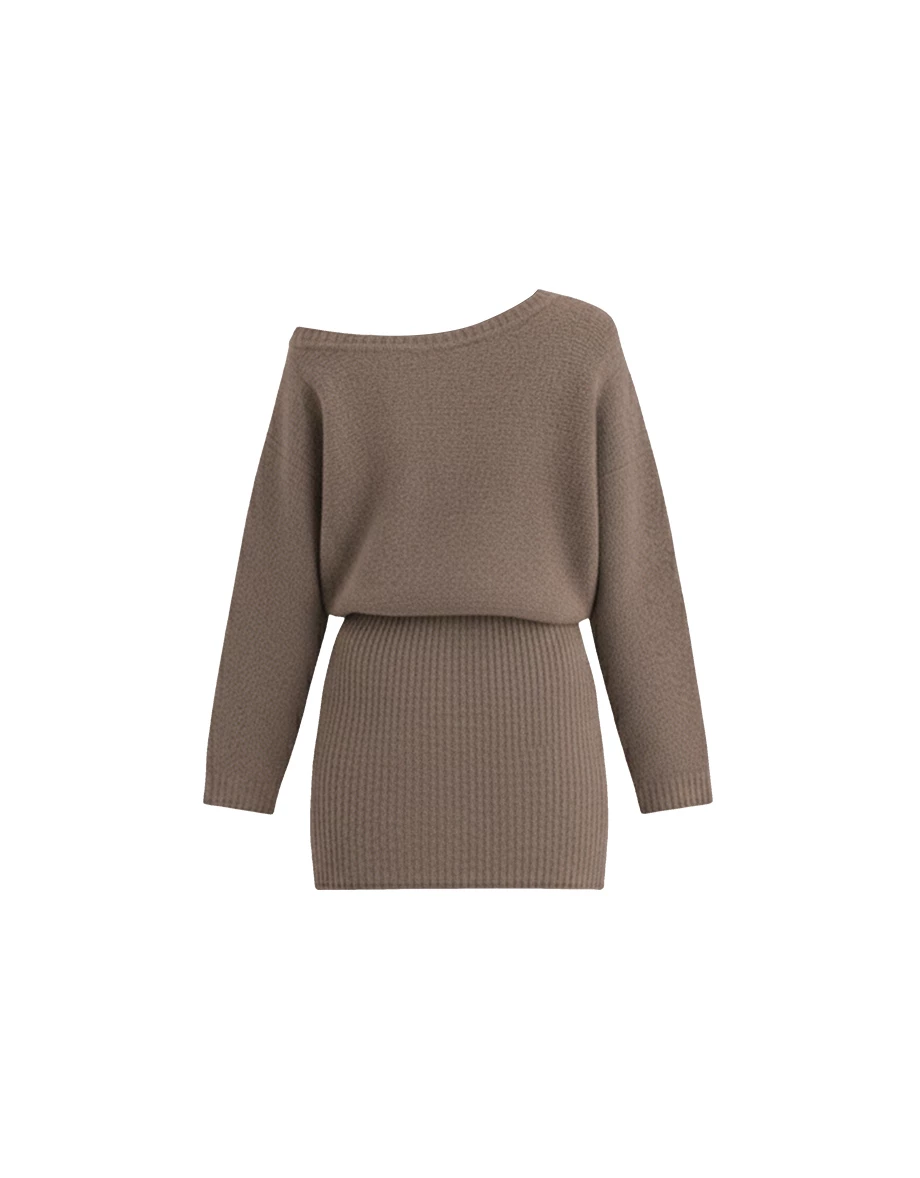 Asymmetrical One Shoulder Fitted Knit Mini Dress