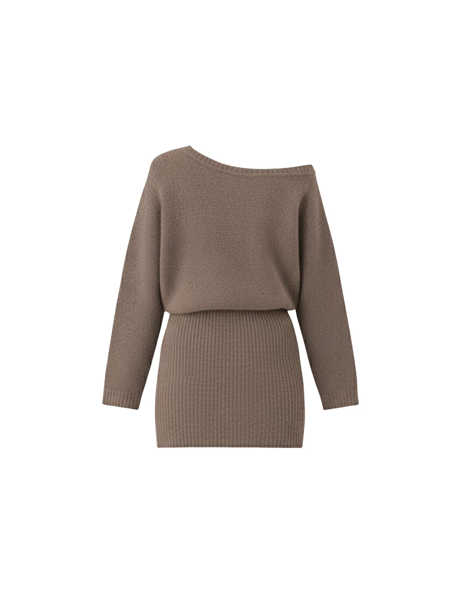 Asymmetrical One Shoulder Fitted Knit Mini Dress