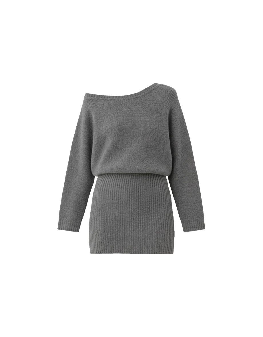 Asymmetrical One Shoulder Fitted Knit Mini Dress