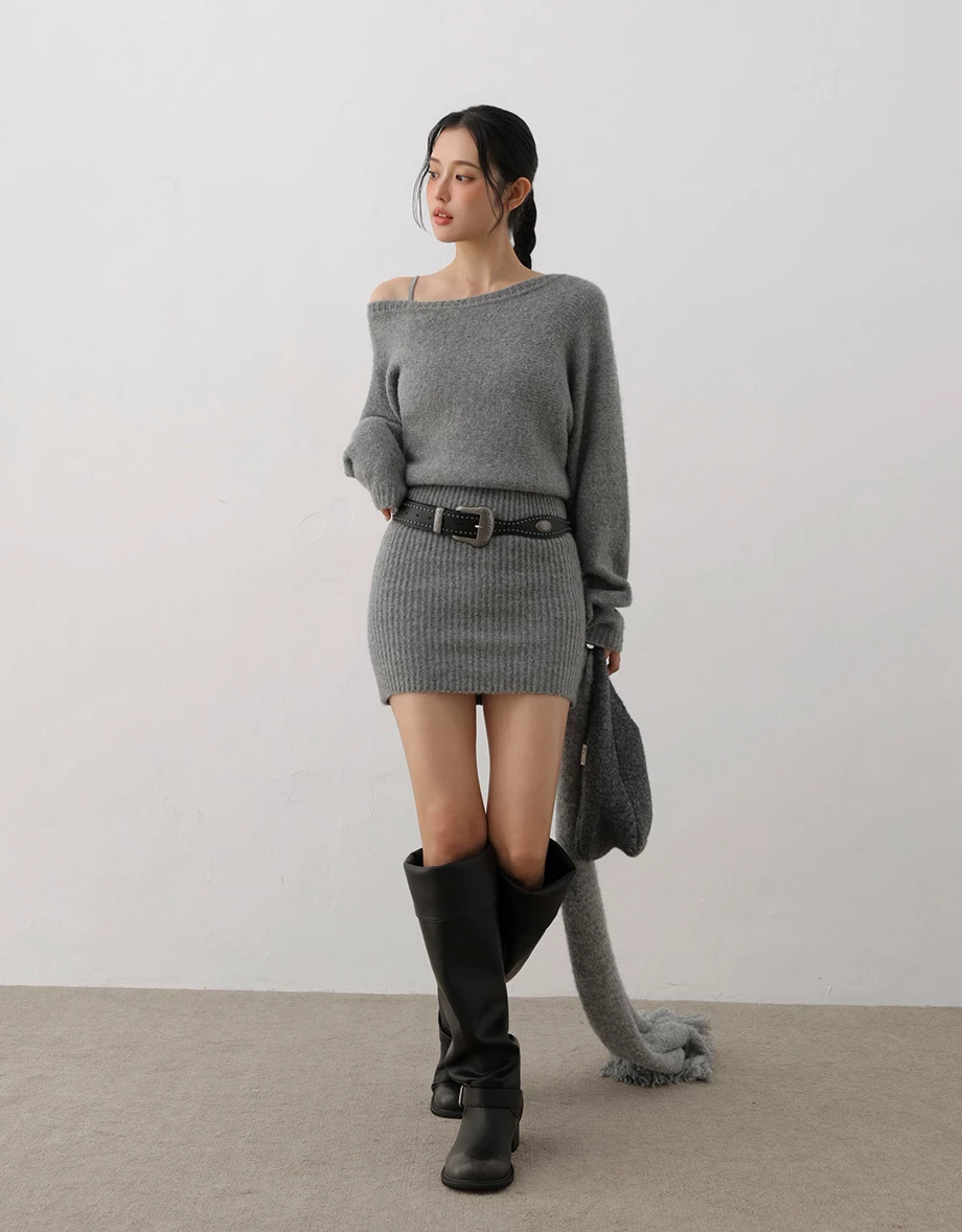 Asymmetrical One Shoulder Fitted Knit Mini Dress