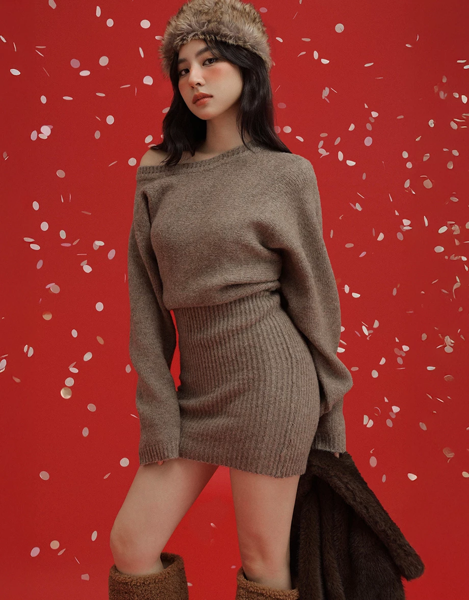 Asymmetrical One Shoulder Fitted Knit Mini Dress