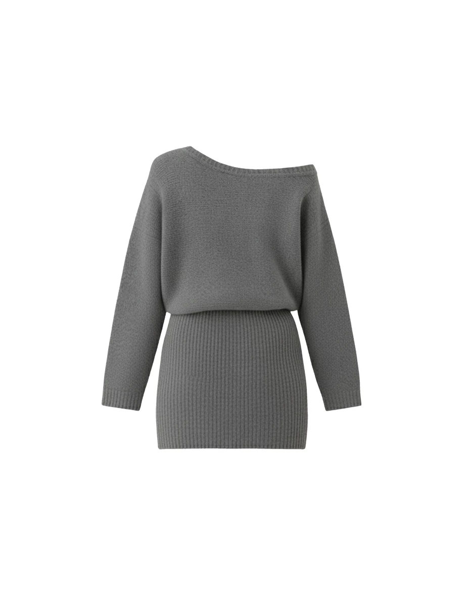 Asymmetrical One Shoulder Fitted Knit Mini Dress