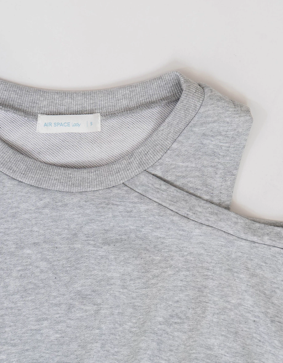 Asymmetric Shoulder Cut Out Cinched Waist Sweatshirt Mini Dress Asymmetric Shoulder Cut Out Cinched Waist Sweatshirt Mini Dress